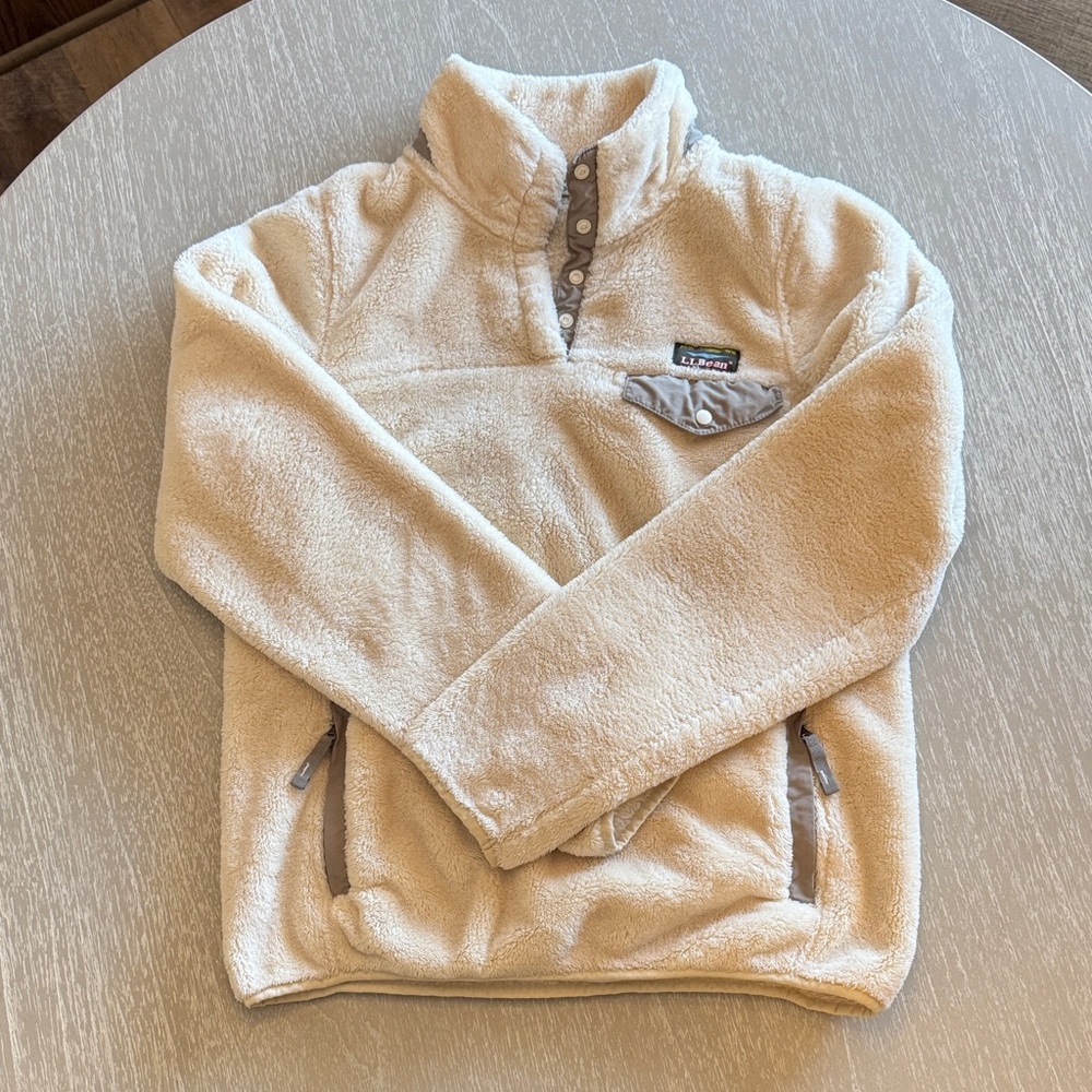 LL Bean Cream Fleece Hi Pile Pullover